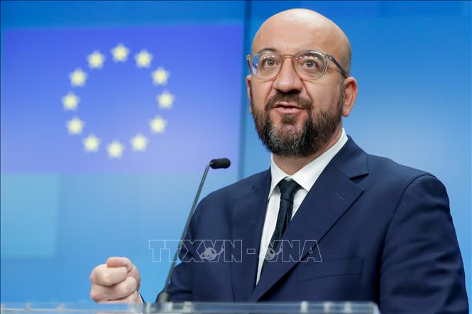 Chủ tịch Hội đồng châu Âu Charles Michel phát biểu tại cuộc họp báo ở Brussels, Bỉ. Ảnh tư liệu: AFP/TTXVN