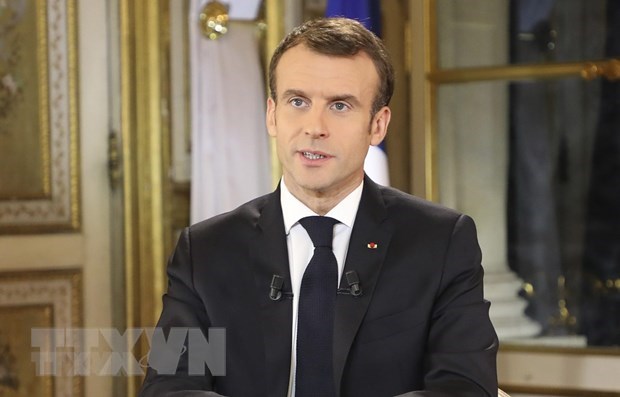 Tổng thống Pháp Emmanuel Macron kêu gọi Israel và Palestine chấm dứt các hành động thù địch và nhất trí ngừng bắn. (Ảnh: AFP/TTXVN)