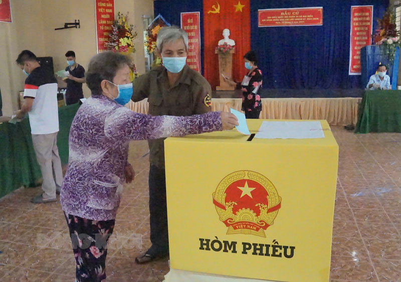 Cử tri huyện Giồng Trôm tham gia bỏ phiếu bầu cử.