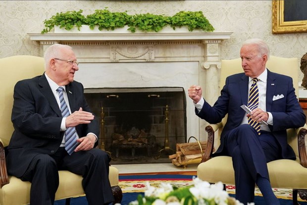 Tổng thống Hoa Kỳ Joe Biden gặp Tổng thống Israel Reuven Rivlin tại Nhà Trắng ở Washington, Hoa Kỳ. (Nguồn: reuters)