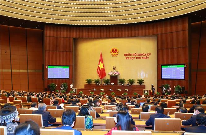 Quốc hội thông qua Nghị quyết kỳ họp thứ nhất, Quốc hội khóa XV. Ảnh: Phương Hoa/TTXVN