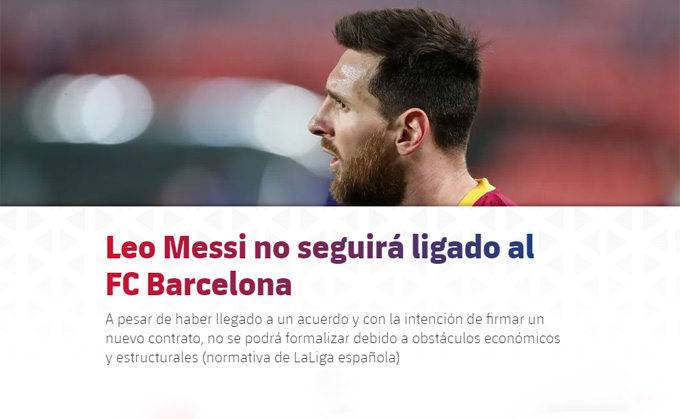 Messi chia tay Barca sau khi gia hạn bất thành Barcelona tiếc nuối vì không thể giữ chân Messi