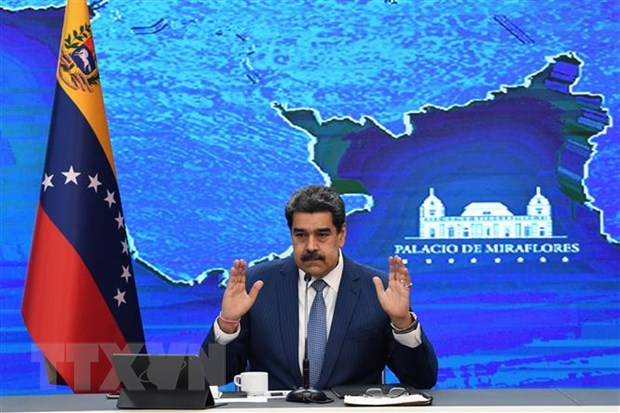 Tổng thống Venezuela Nicolas Maduro tại cuộc họp báo ở Caracas, ngày 15-8-2021. (Ảnh: AFP/TTXVN)