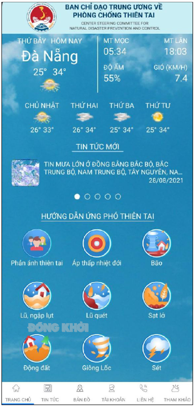 Ứng dụng Phòng chống thiên tai trên điện thoại di động.