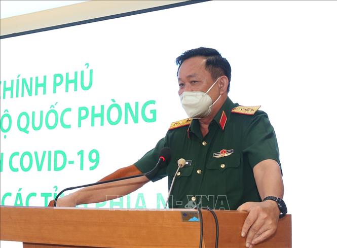 Sau 30-9-2021, lực lượng Quân đội tiếp tục hỗ trợ TP. Hồ Chí Minh và các tỉnh phía Nam Thượng tướng Võ Minh Lương phát biểu tại buổi làm việc.