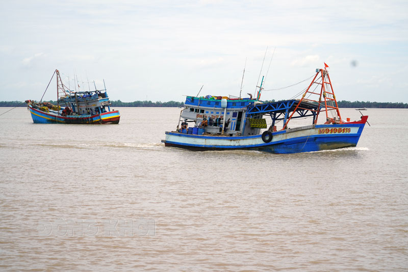 Tàu cá rời bến tại cảng Bình Đại.