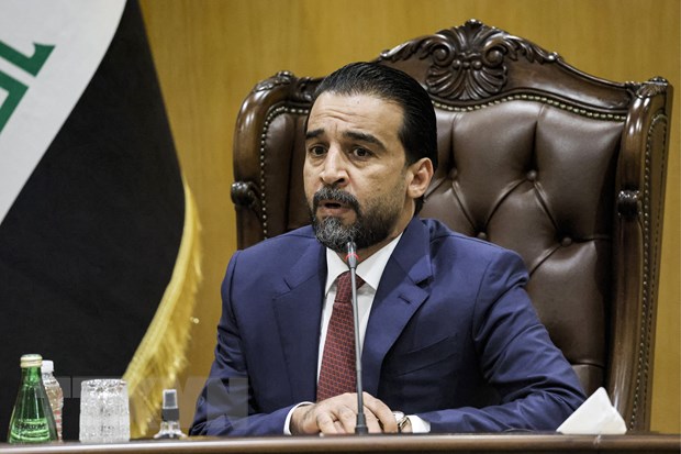 Chủ tịch Quốc hội Iraq Mohammed Halbousi tại cuộc họp ở Baghdad ngày 28-8-2021. (Ảnh: AFP/TTXVN)