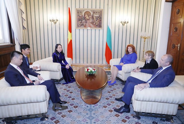 Phó chủ tịch nước Võ Thị Ánh Xuân hội kiến Tổng thống Bulgaria Rumen Radev (ngồi phía ngoài bên phải). Ảnh: Phương Hoa/TTXVN