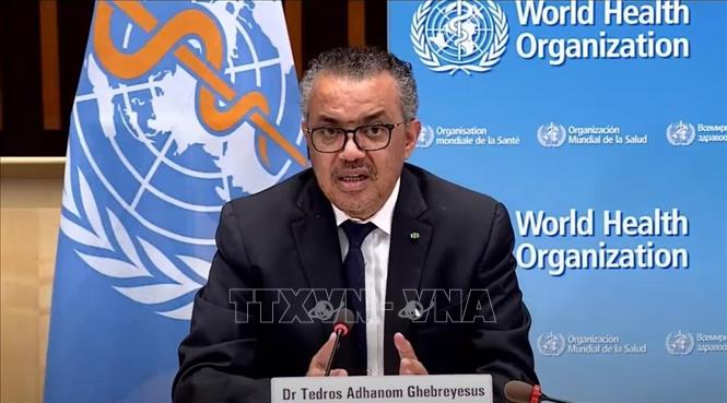 Tổng giám đốc Tổ chức Y tế thế giới (WHO) Tedros Adhanom Ghebreyesus phát biểu tại cuộc họp báo ở Geneva, Thụy Sĩ. Ảnh: THX/TTXVN