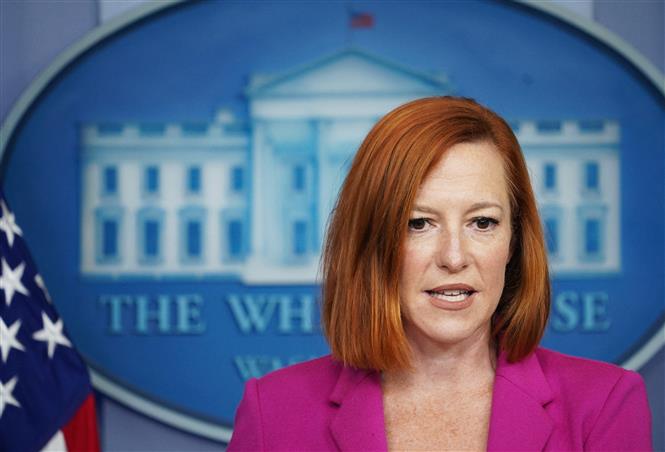 Nga dẫn đầu thế giới số ca mắc mới và tử vong; Thêm nhiều nước mở cửa Thư ký báo chí Nhà Trắng Jen Psaki tại cuộc họp báo ở Washington, DC., Mỹ, ngày 22-10-2021. AFP/TTXVN