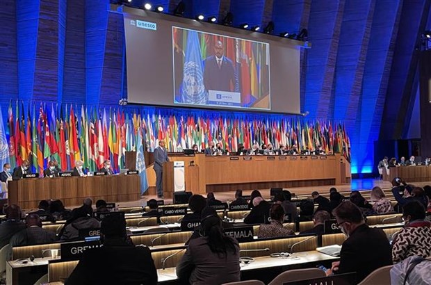 Quang cảnh phiên họp công bố danh sách các nước trúng Hội đồng chấp hành UNESCO nhiệm kỳ 2021 - 2025. Ảnh: Thu Hà - P/v TTXVN tại Paris