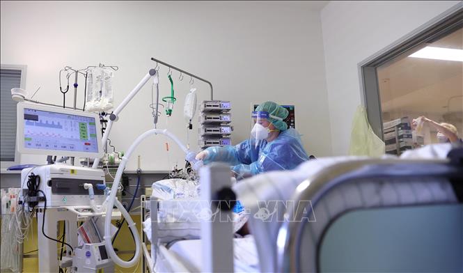 Đức cảnh báo làn sóng dịch COVID-19 thứ 5 vào mùa Đông Nhân viên y tế điều trị cho bệnh nhân COVID-19 tại bệnh viện ở Magdeburg, miền Đông Đức, ngày 28-4-2021. Ảnh: AFP/TTXVN
