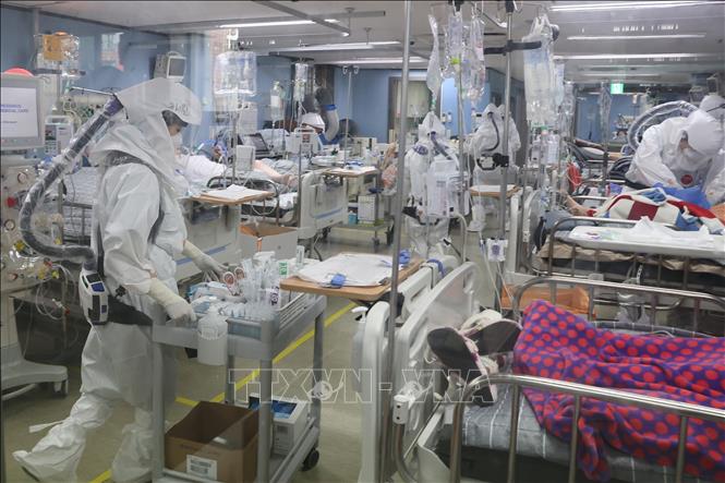 Ca mắc mới ở Đức cao nhất thế giới; Nga tiếp tục dẫn đầu về ca tử vong mới Điều trị cho bệnh nhân nhiễm COVID-19 tại bệnh viện ở Seoul, Hàn Quốc, ngày 23-11-2021. Ảnh: YONHAP/TTXVN