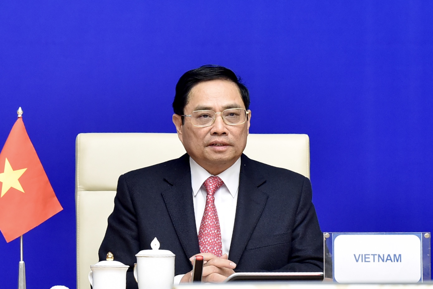 Thủ tướng Chính phủ Phạm Minh Chính tham dự Hội nghị Cấp cao Diễn đàn Hợp tác Á - Âu (ASEM) lần thứ 13 tổ chức từ 25 – 26-11-2021 theo hình thức trực tuyến. Ảnh VGP/Nhật Bắc
