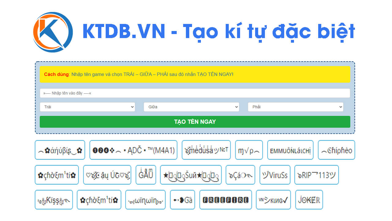 KTDB.VN website tạo kí tự đặc biệt được yêu thích hiện nay