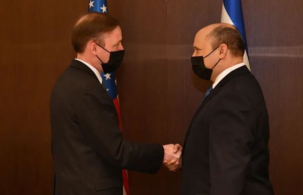 Cố vấn An ninh quốc gia Mỹ Jake Sullivan và Thủ tướng Israel Naftali Bennett. (Nguồn: jpost.com)