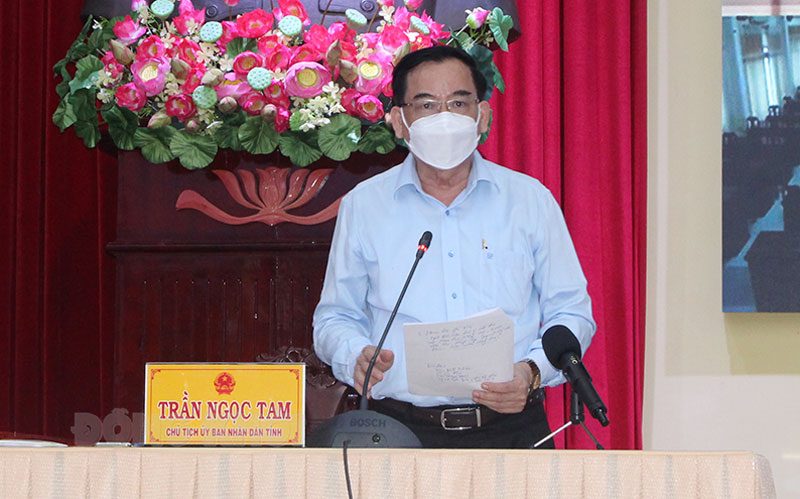 Chủ tịch UBND tỉnh Trần Ngọc Tam phát biểu tại cuộc họp.