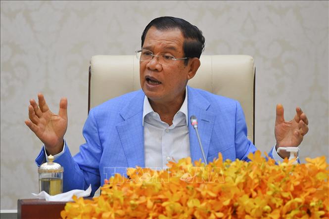 Thủ tướng Campuchia Samdech Techo Hun Sen phát biểu tại cuộc họp báo ở Phnom Penh. Ảnh (tư liệu): AFP/TTXVN