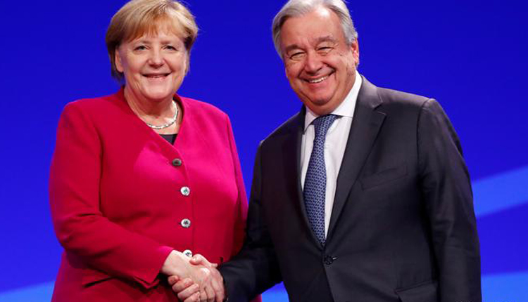 Tổng thư ký Liên hợp quốc (LHQ) Antonio Guterres và bà Merkel. Ảnh: DW