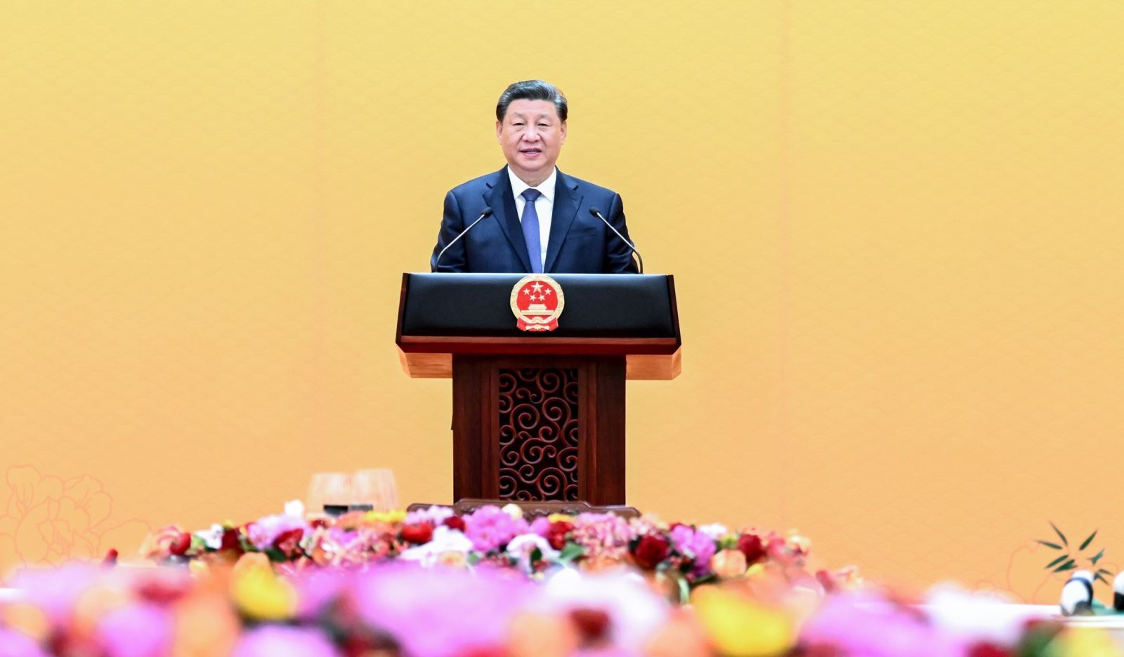 Chủ tịch Trung Quốc tiếp Tổng Thư ký Liên hợp quốc Chủ tịch Trung Quốc Tập Cận Bình phát biểu tại bữa tiệc chiêu đãi các nhà lãnh đạo tới tham dự Thế vận hội mùa Đông 2022 tại Bắc Kinh ngày 5-2-2022. Ảnh: THX/TTXVN