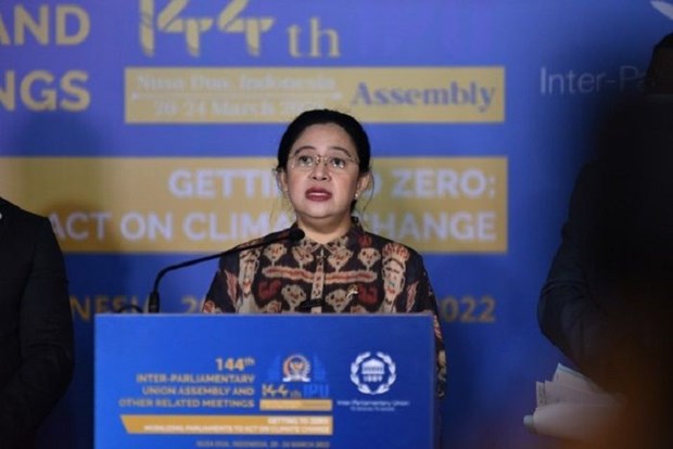 Chủ tịch Hạ viện Indonesia Puan Maharani phát biểu tại IPU-144. Nguồn: Hạ viện Indonesia