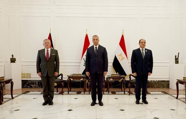 Quốc vương Abdullah II (trái), Thủ tướng Iraq Mustafa al-Kadhimi (giữa) và Tổng thống Ai Cập Abdel Fattah al-Sisi. Nguồn: gds.gov.iq