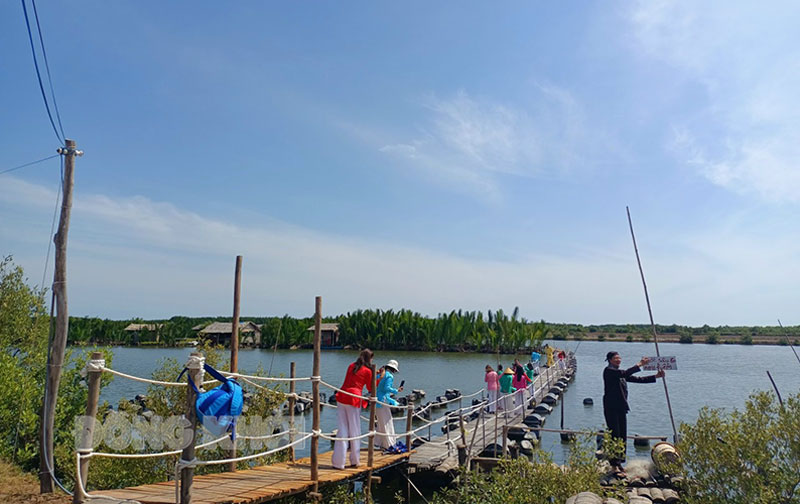 Du khách tham quan du lịch sinh thái “Người giữ rừng” xã Thạnh Phước (Bình Đại).  Ảnh: T. Lập