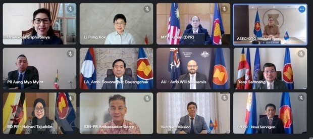 Cuộc họp Ủy ban hợp tác chung ASEAN-Australia lần thứ 12 diễn ra theo hình thức trực tuyến. (Ảnh: TTXVN phát)