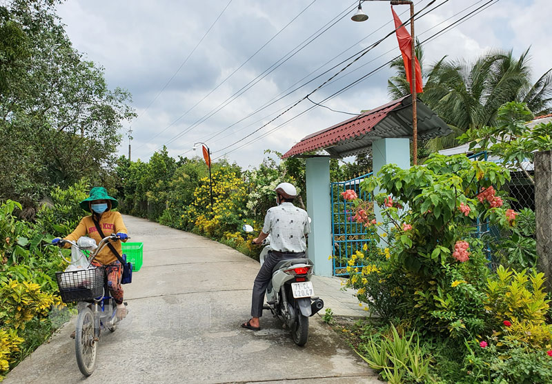 Công trình thắp sáng tuyến đường nông thôn do Chi bộ ấp Phú Hiệp, xã Vĩnh Bình vận động nhân dân địa phương thực hiện. Ảnh: Thanh Đồng