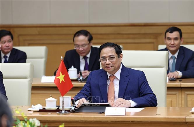 Thủ tướng Phạm Minh Chính phát biểu tại cuộc hội đàm. Ảnh: Dương Giang/TTXVN