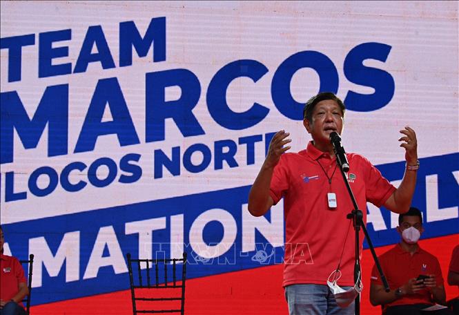 Ứng cử viên Ferdinand Marcos Jr phát biểu trong cuộc vận động tranh cử ở Laoag, Philippines, ngày 25-3-2022. Ảnh: AFP/TTXVN