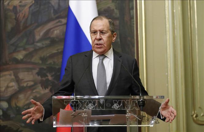 Montenegro không cho máy bay của Ngoại trưởng Nga bay qua không phận Ngoại trưởng Nga Sergei Lavrov tại cuộc họp báo ở Moskva, Nga. Ảnh: AFP/TTXVN