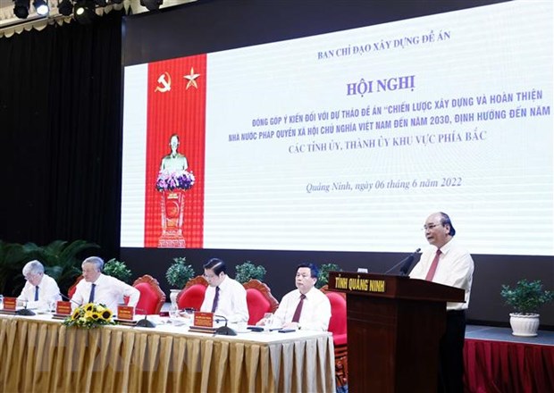Góp ý vào Dự thảo Đề án xây dựng Nhà nước pháp quyền Chủ tịch nước Nguyễn Xuân Phúc phát biểu chỉ đạo tại Hội thảo. (Ảnh: Thống Nhất/TTXVN)