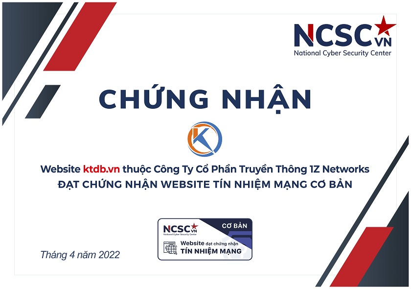 KTDB.VN website vượt qua tiêu chuẩn đạt tín nhiệm mạng của NCSC