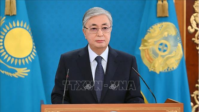 Tổng thống Kazakhstan Kassym-Jomart Tokayev phát biểu tại Alamaty, ngày 7-1-2022. Ảnh: AFP/TTXVN