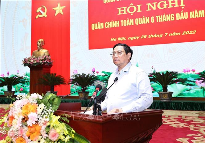 Thủ tướng Phạm Minh Chính dự Hội nghị Quân chính toàn quân Thủ tướng Phạm Minh Chính phát biểu chỉ đạo hội nghị. Ảnh: Dương Giang/TTXVN