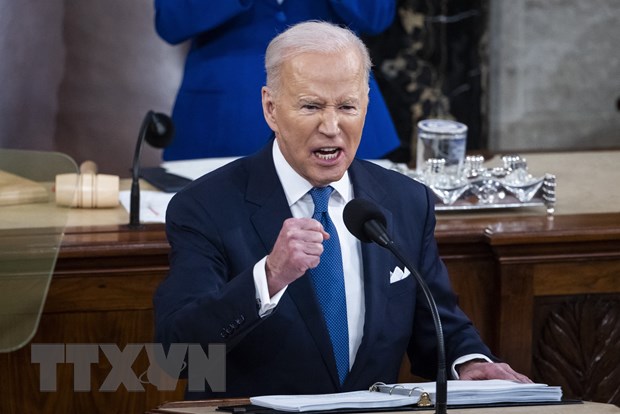 Tổng thống Mỹ Joe Biden phát biểu trước Quốc hội tại Washington, DC, ngày 1-3-2022. (Ảnh: AFP/TTXVN)