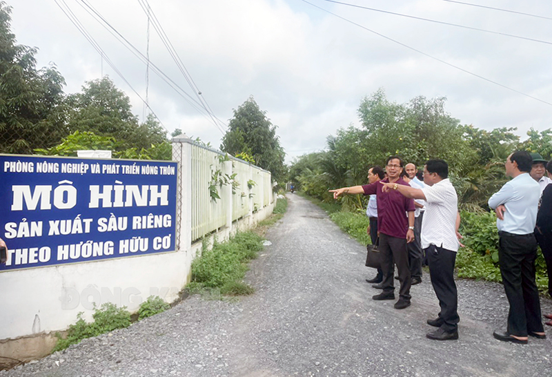 Đoàn giám sát của Ban kinh tế - ngân sách HĐND tỉnh khảo sát chuỗi sầu riêng tại Sơn Định.