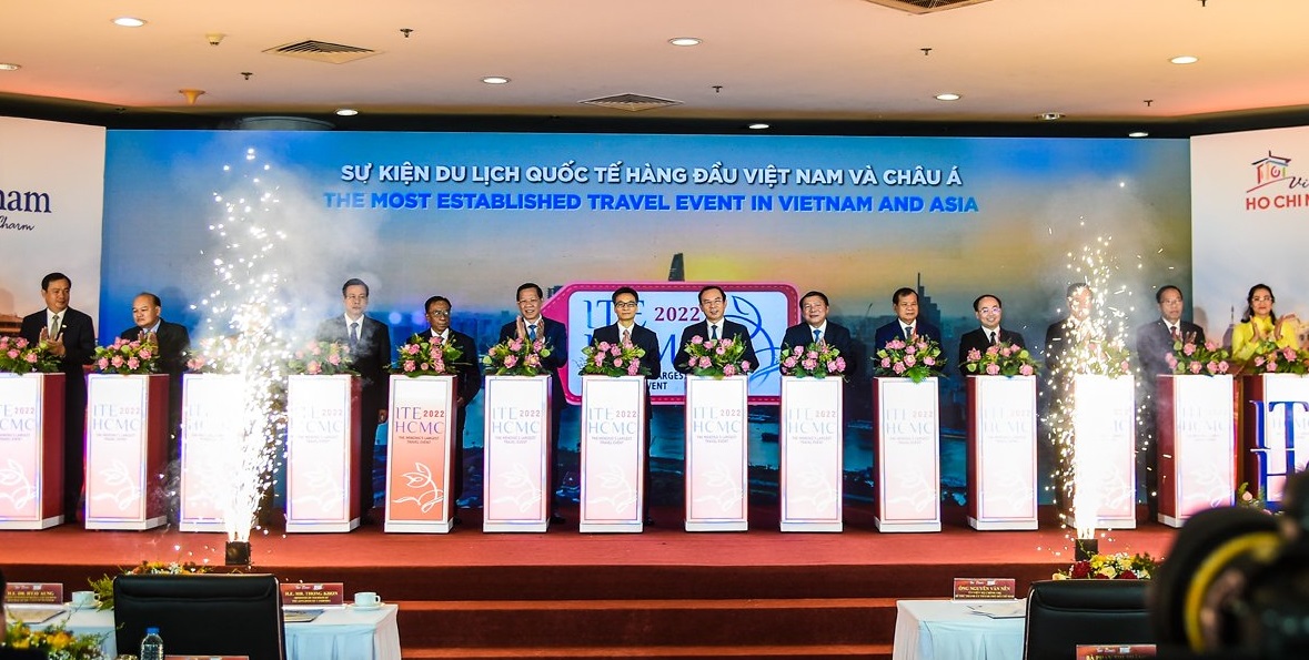 Khai mạc Hội chợ Du lịch quốc tế TP Hồ Chí Minh năm 2022 Các đại biểu thực hiện nghi thức khai mạc Hội chợ Du lịch quốc tế TP Hồ Chí Minh năm 2022 lần thứ 16 (ITE HCMC 2022) trong sáng 8-9-2022.