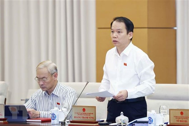 Ủy ban Thường vụ Quốc hội: Cả nước giảm 8 đơn vị hành chính cấp huyện Chủ nhiệm Ủy ban Pháp luật của Quốc hội Hoàng Thanh Tùng, đại diện Đoàn giám sát chuyên đề trình bày báo cáo. Ảnh: Doãn Tấn/TTXVN