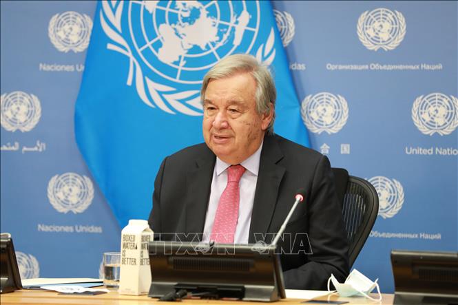 Tổng Thư ký LHQ Antonio Guterres trong cuộc họp báo tại khoá họp 77 Đại hội đồng LHQ ở New York (Mỹ), ngày 14-9-2022. Ảnh: THX/TTXVN