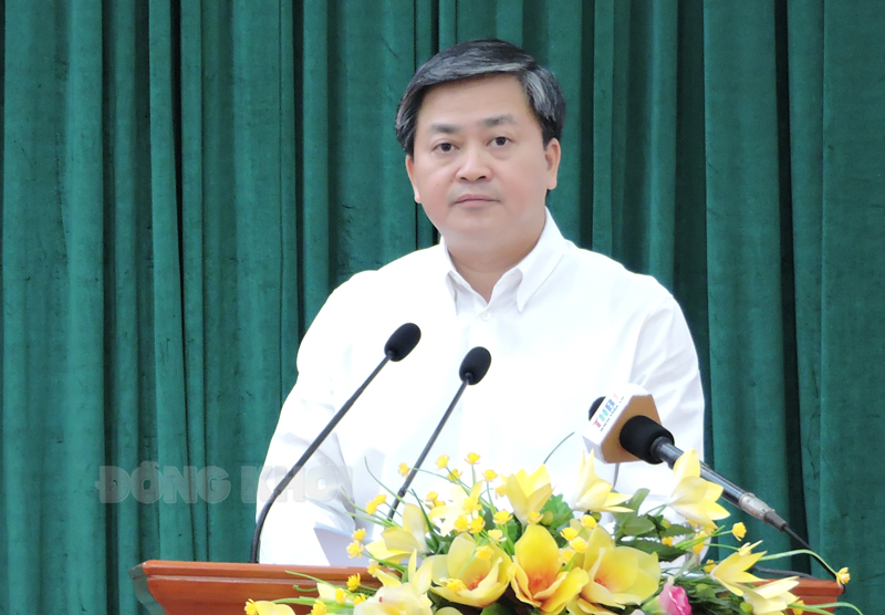 Ủy viên Trung ương Đảng - Bí thư Tỉnh ủy Lê Đức Thọ phát biểu tại hội nghị. Ảnh: Phạm Tuyết