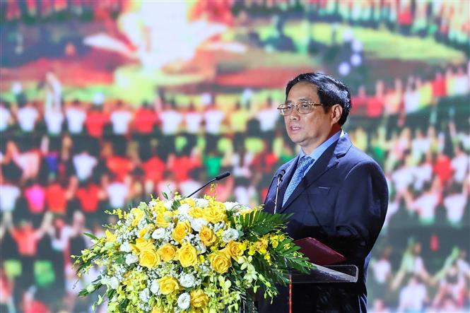 Thủ tướng Phạm Minh Chính phát biểu tại buổi lễ. Ảnh: Dương Giang/TTXVN