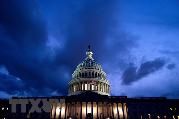 Quang cảnh bên ngoài trụ sở Quốc hội Mỹ ở Washington DC., ngày 6-8-2022. (Ảnh: AFP/TTXVN)