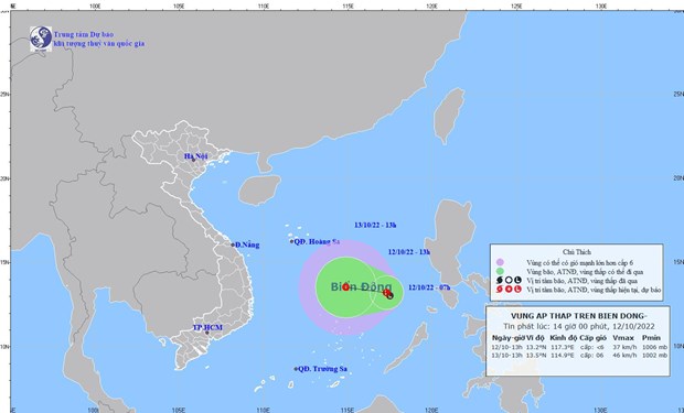 Vùng áp thấp trên Biển Đông. Nguồn: nchmf.gov.vn