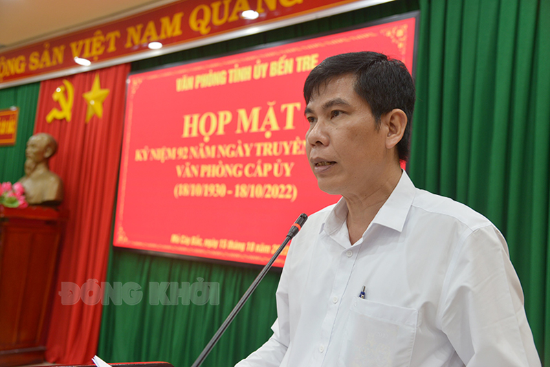 Phát biểu của Chánh Văn phòng Tỉnh ủy Nguyễn Thái Bình. Ảnh: Bảo Xuyên