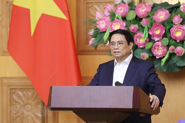 Thủ tướng Phạm Minh Chính phát biểu tại buổi gặp. Ảnh: Dương Giang/TTXVN