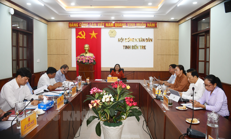 Phó bí thư Thường trực Tỉnh ủy, Chủ tịch HĐND tỉnh Hồ Thị Hoàng Yến chủ trì cuộc họp.