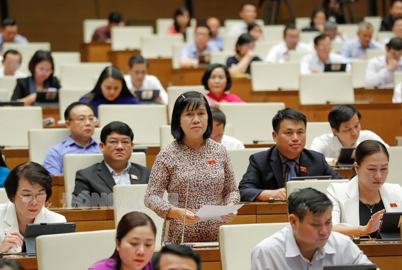 Nguyễn Thị Lệ Thủy tham gia thảo luận tại Hội trường về việc thực hiện chính sách, pháp luật về thực hành tiết kiệm, chống lãng phí giai đoạn 2016 - 2021.