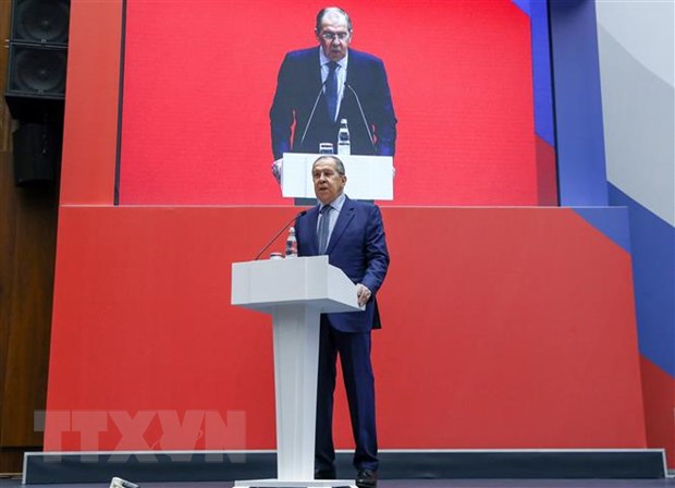 Ngoại trưởng Nga Sergei Lavrov phát biểu tại một hội nghị ở Moskva, Nga. Ảnh: AFP/TTXVN